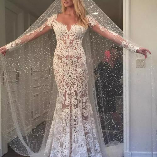 Ivory Backless Lace Mermaid Long Wedding Dress, WD2303153