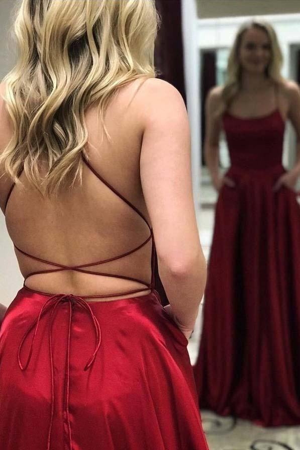 Red Halter Backless Lace-Up A-Line Prom Dress, PD23033116