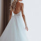 Shining Tulle A-Line Wedding Dress with Beaded Appliques and Spaghetti Straps, WD2303266