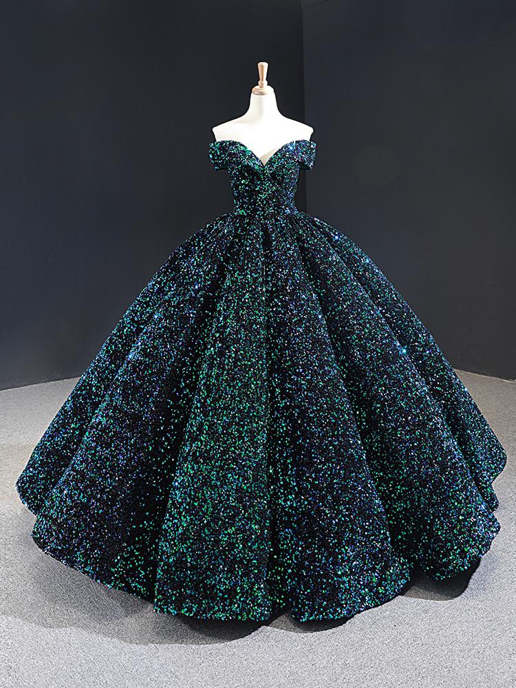 Shop Glittering Dark Green Ball Gown Prom Dress at JLDressCA Shop Glittering Dark Green Ball Gown Prom Dress at JLDressCA