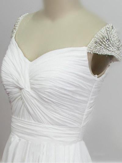 Chiffon Wedding Dress with Sweetheart Neckline, Beads, and Short Train, WD23022394