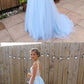 A-Line V-Neck Backless Blue Lace Prom Dresses, Blue Lace Formal Dresses, Lace Bridesmaid Dresses, BD2303128