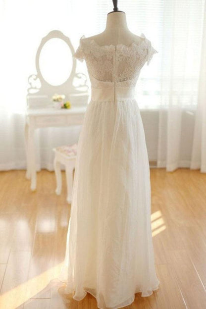Ivory Chiffon Lace Long Wedding Dress, WD23022649