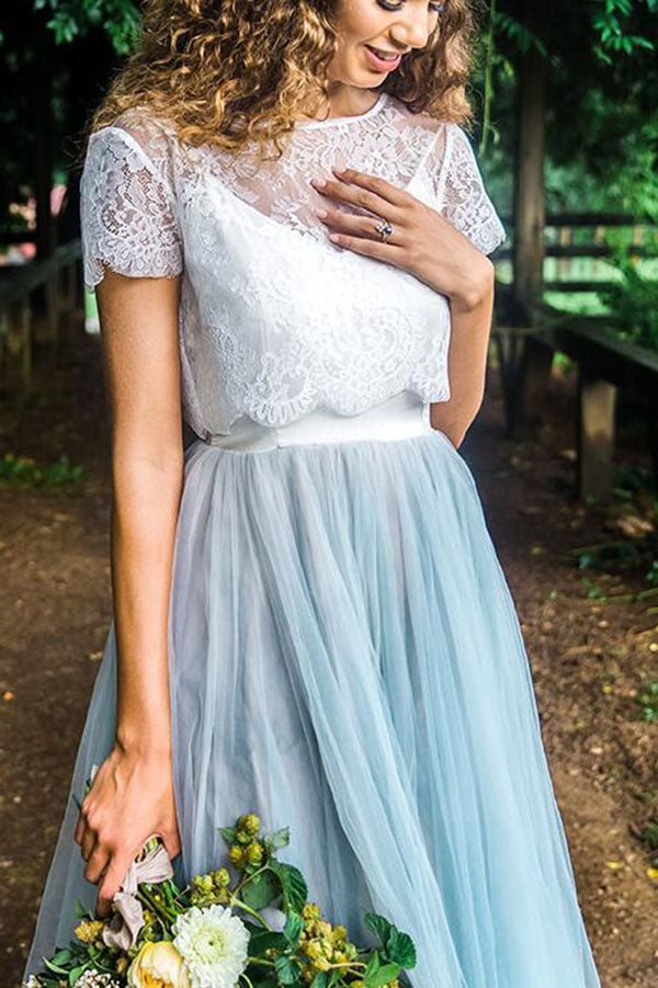 Two-Piece Country Style Wedding Dress with Lace Top and Tulle Skirt - JLDressCA US6 / Custom Color Two-Piece Country Style Wedding Dress with Lace Top and Tulle Skirt - JLDressCA US6 / Custom Color