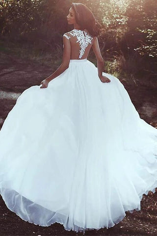 Lace Applique Chiffon A-line Bridal Gown with Slit, WD230223113