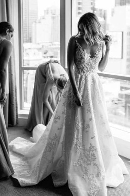 Vintage Lace Illusion Neckline Wedding Dress, WD23041118