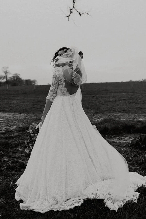 Lace Half Sleeves A-line Vintage Backless Wedding Dress | JLDressCA US20W / Custom Color Lace Half Sleeves A-line Vintage Backless Wedding Dress | JLDressCA US20W / Custom Color