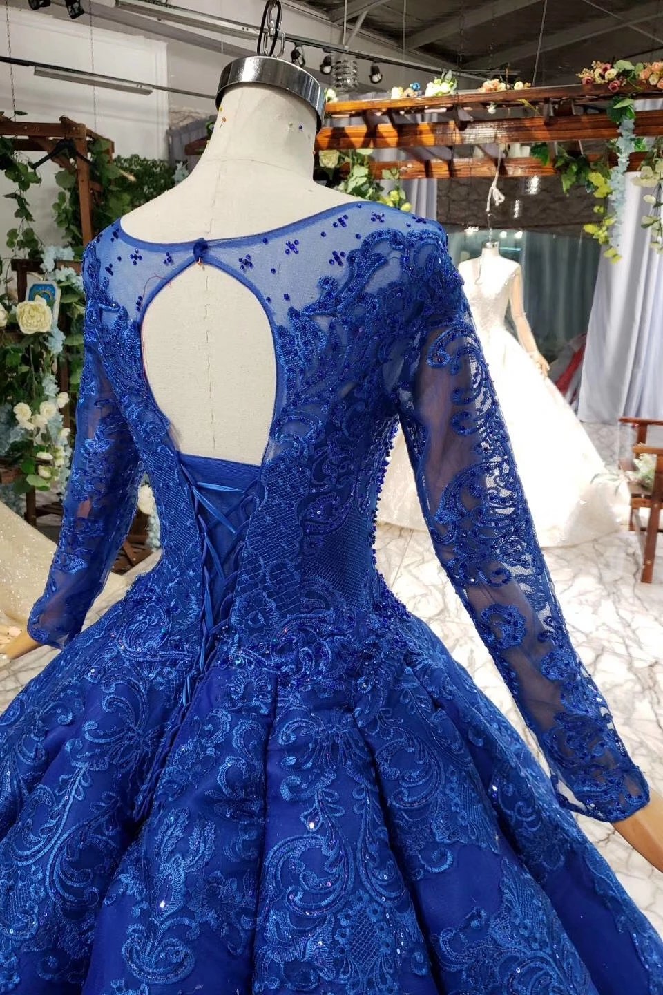 long sleeve royal blue quince dress Royal Blue Long Sleeves Ball Gown Prom Dresses, Puffy Quinceanera Dres Uniquedresss