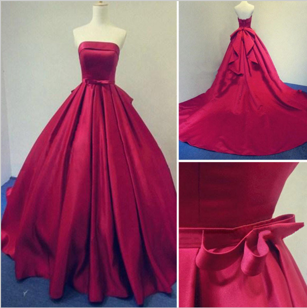 red prom dress, long prom Dress, strapless evening dress, A-line prom dress, formal evening dress, BD390