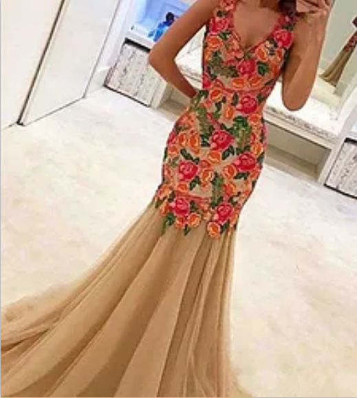 formal mermaid unique flower long prom dresses, PD5587