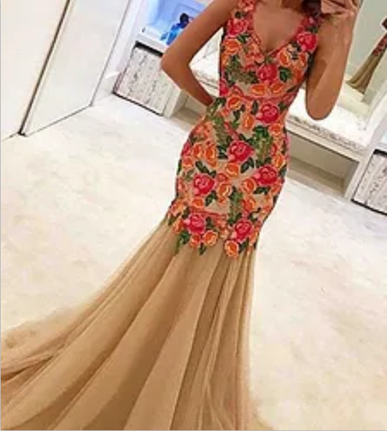 2020 formal mermaid unique flower long prom dresses, PD5587