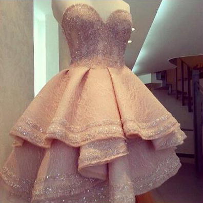 sweetheart A-line cute pink short prom dress, HD545