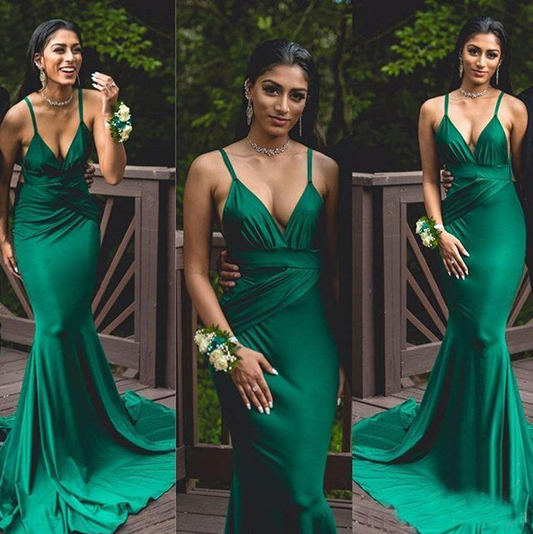 spaghetti straps formal mermaid green long prom dress, PD0117