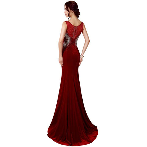 Red Beaded Long Prom Dresses Velvet Evening Dresses Mermaid Formal Dresses