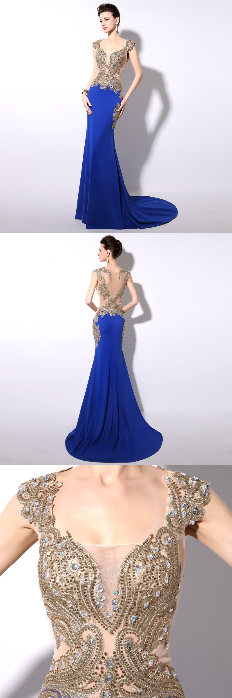 Royal Blue Long Prom Dresses Applique Beaded Evening Dresses Mermaid Formal Dresses