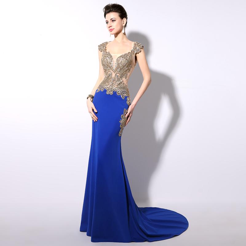 Royal Blue Long Prom Dresses Applique Beaded Evening Dresses Mermaid Formal Dresses