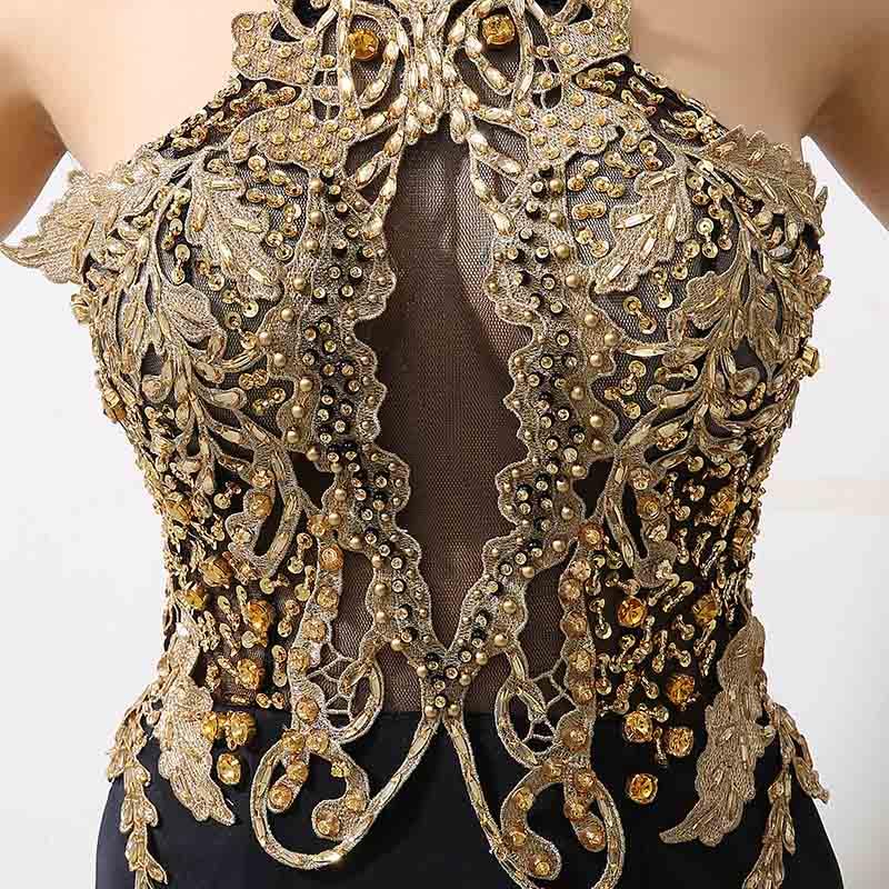 Sexy Beaded Applique Long Prom Dresses | Gold Mermaid Evening Dresses | JLDressCA Sexy Beaded Applique Long Prom Dresses | Gold Mermaid Evening Dresses | JLDressCA