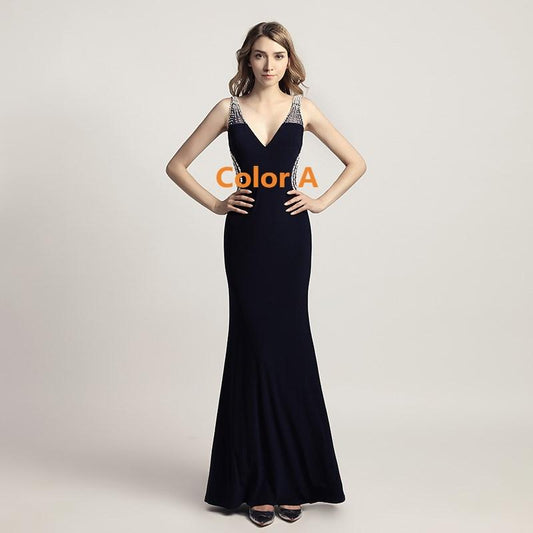 Sexy Beaded Long Prom Dresses Pearls Mermaid Evening Dresses Backless Sleeveless Formal Dresses