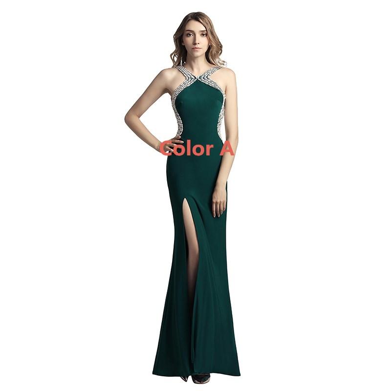 Sexy Beaded Long Prom Dresses Pearls Mermaid Evening Dresses Backless Sleeveless Formal Dresses with High Slit