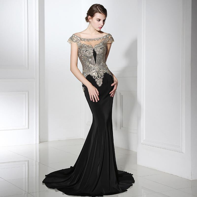 Stunning Beaded Long Prom Dresses Mermaid Evening Dresses Applique Off the Shoulder Formal Dresses