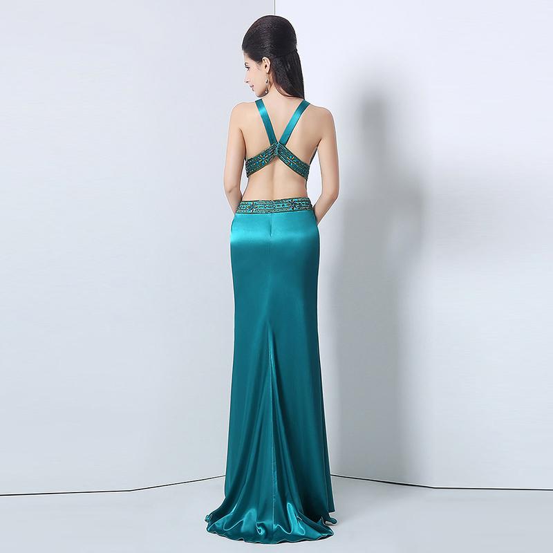 Stylish V-Neck Long Prom Dresses Beaded Mermaid Evening Dresses Backless Formal Dresses
