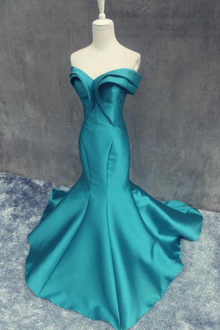 teal prom dress, long prom dress, mermaid prom dress, formal prom dress, off shoulder evening dress, BD29