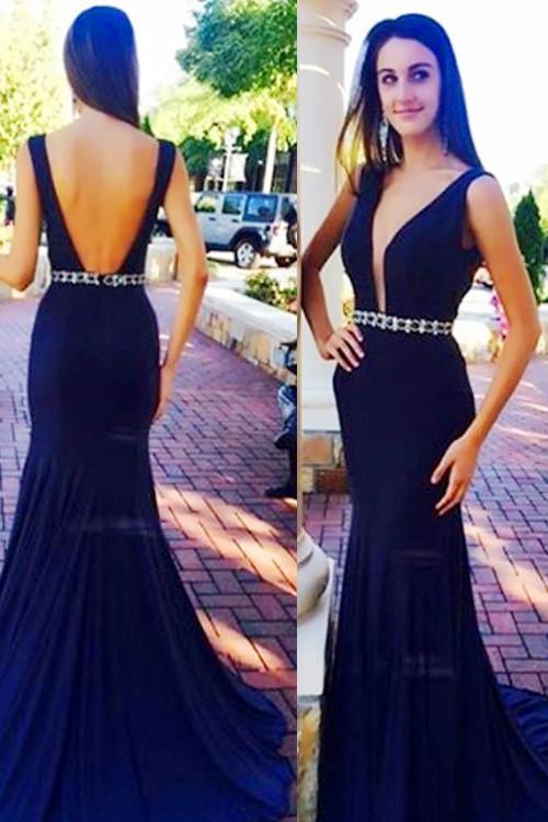 black prom dress, mermaid prom dress, long prom dress, formal prom dresses, v-neck evening dress, BD79