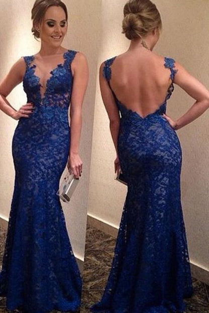 royal blue prom dress, long prom dress, mermaid prom dress, lace prom dress, charming evening dress, BD44