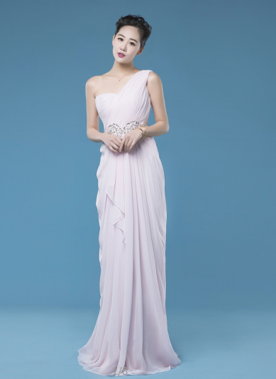 one shoulder chiffon long Bridesmaid Dresses,BD2001