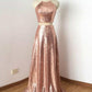 sparkle two pieces rose gold sequin long prom dress, PD12125