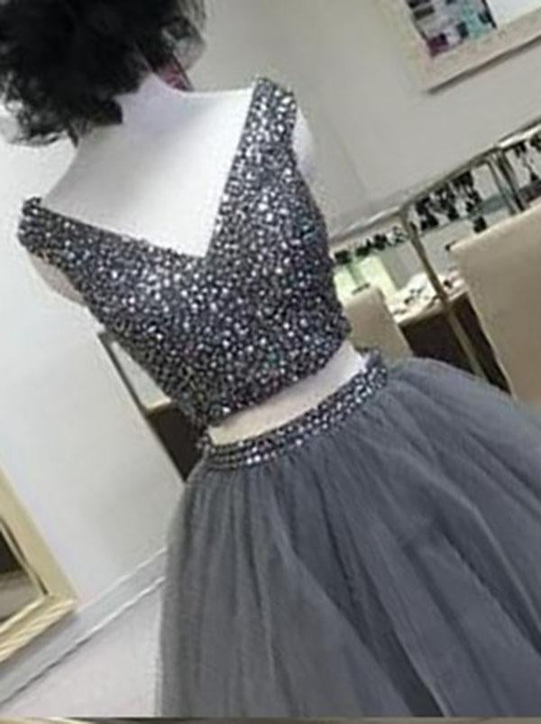 two pieces prom dress, gray prom dress,prom dress, long prom dress, charming prom gown, BD5621