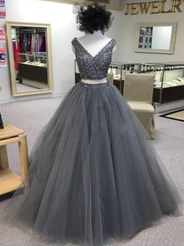 two pieces prom dress, gray prom dress,prom dress, long prom dress, charming prom gown, BD5621
