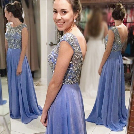 scoop beaded chiffon long lavender prom dress, PD9670