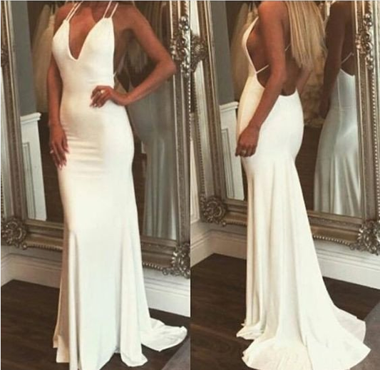 sexy backless sexy white long prom dress, PD5603