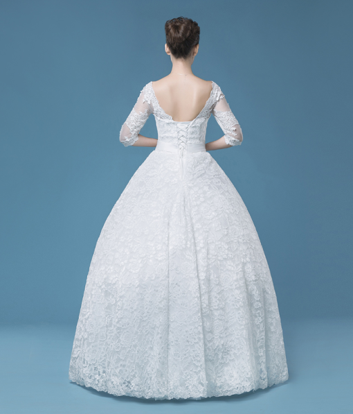 Long sleeves lace v-neck wedding dress, vintage wedding dress, WD76