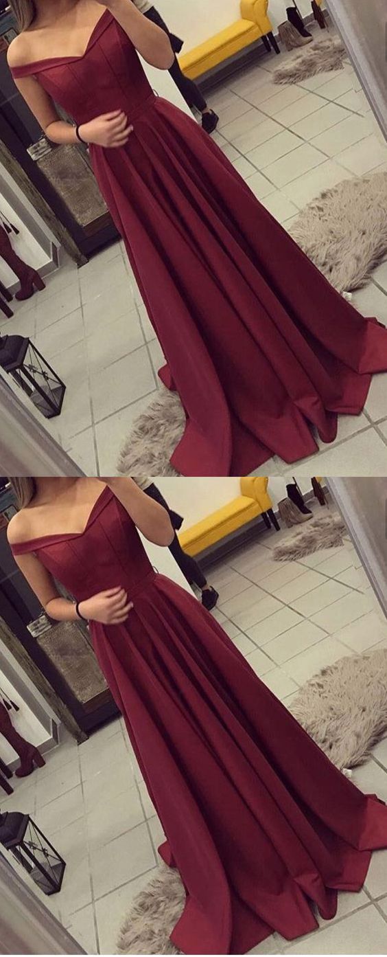 elegant off shoulder burgundy chiffon long prom dress, PD8591
