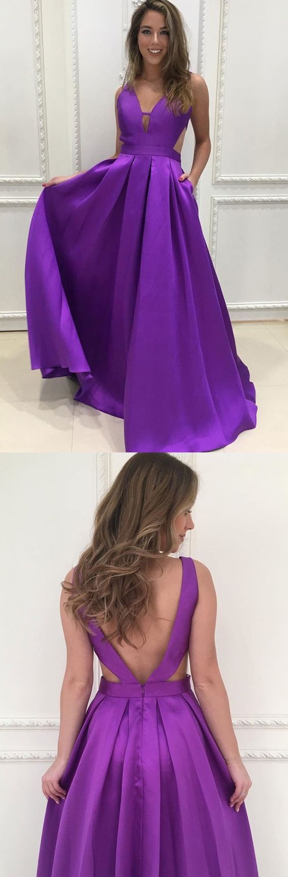 Purple satin simple new formal long prom dress, PD12121