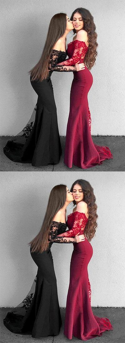 elegant lace long sleeves mermaid formal long prom dress, PD58890