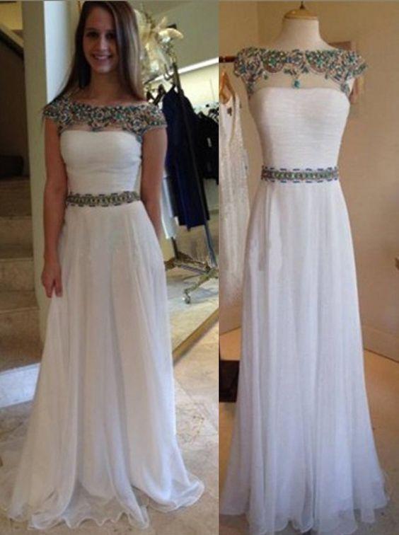 white prom dress, long prom dress, chiffon prom dress, charming prom dress, high quality evening gown, BD279