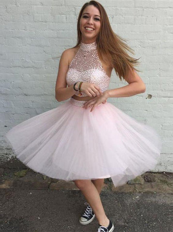short prom dress, homecoming dress, pink prom dress, two pieces prom dress, party dress for teens, BD88