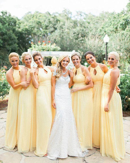 Modest Light Yellow Chiffon Bridesmaid Dress- JLDressCA Modest Light Yellow Chiffon Bridesmaid Dress- JLDressCA