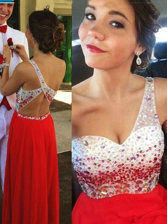 red prom dress, one shoulder prom dress, long prom dress, beaded prom dress, charming prom dress, high quality evening gown, BD280