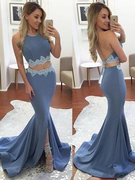 two pieces prom dress, long prom dress, mermaid prom dress, halter evening dress,new prom dress, BD409