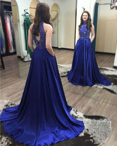 royal blue prom dress, long prom dress, beaded prom dress, prom dress, charming evening gown, BD381