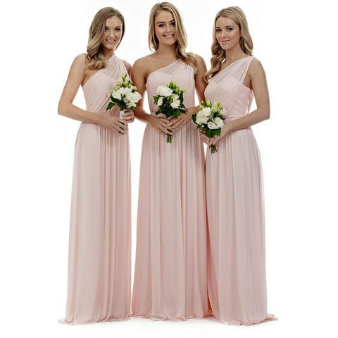 Pink One Shoulder Long Affordable Bridesmaid Dresses,BD457