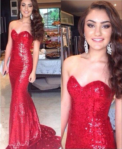 red sequin prom dress, long prom dress, mermaid prom dress, sparkle prom dress, sweetheart evening dress, BD28