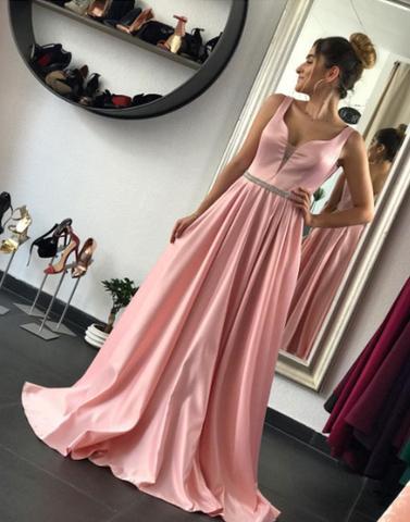 2020 formal beauty A-line dusty pink long prom dresses, PD5875