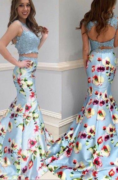 blue two pieces mermaid dresses long prom dress, PD54157