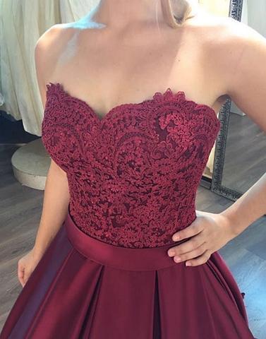 A-line sweetheart burgundy long prom dresses, PD5785