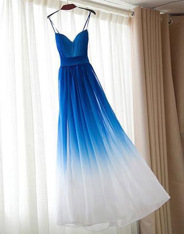blue Gradient spaghetti straps chiffon long prom dress, PD9982
